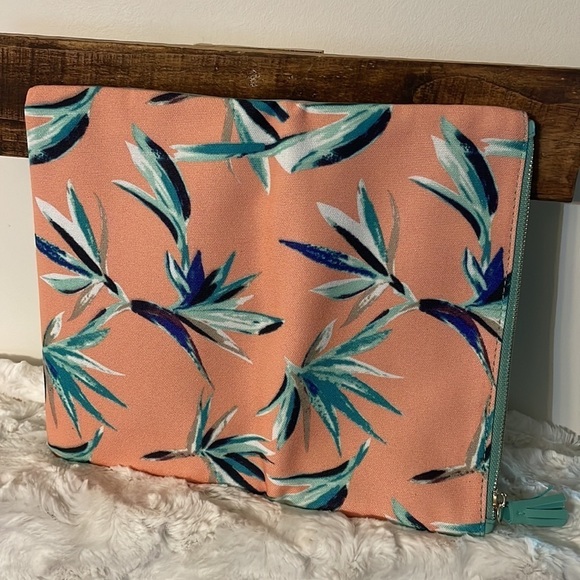 Rachel Pally bag tropical Vegan Leather Fold Over Clutch Peach teal zip bag - Picture 6 of 9
